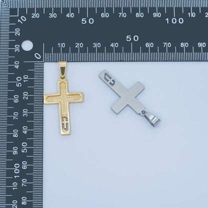 Stainless Steel Open Geometric Engraved Cross Pendant in Gold &amp; Silver | P761