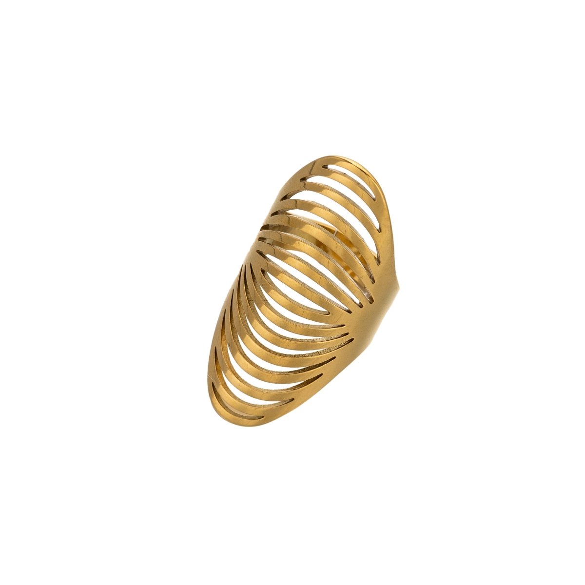 Stainless Steel Open Geometric Ribbed Ring in Gold &amp; Silver | RINGS-00206 RINGS-00207