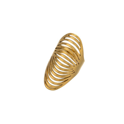 Stainless Steel Open Geometric Ribbed Ring in Gold &amp; Silver | RINGS-00206 RINGS-00207