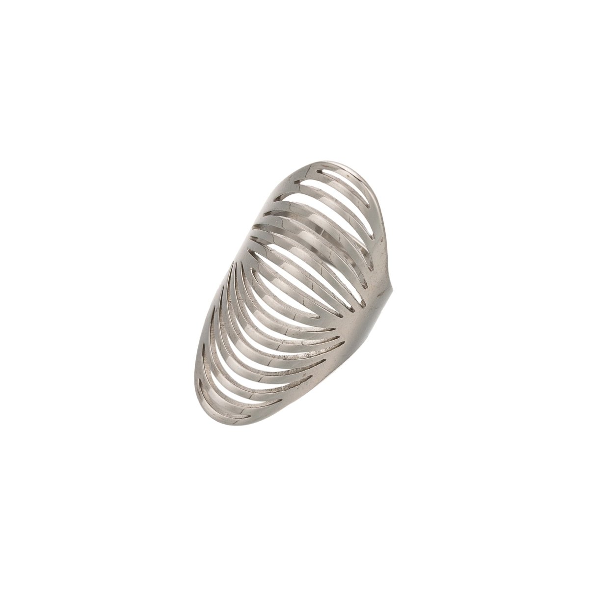 Stainless Steel Open Geometric Ribbed Ring in Gold &amp; Silver | RINGS-00206 RINGS-00207