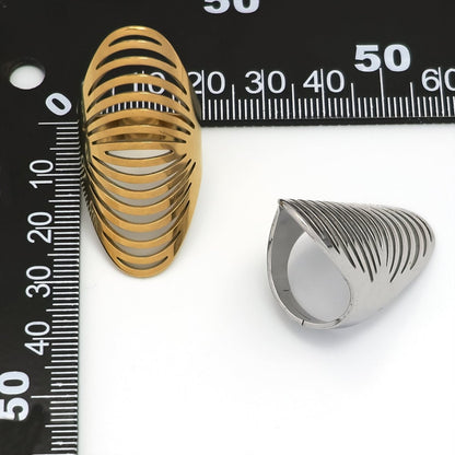Stainless Steel Open Geometric Ribbed Ring in Gold &amp; Silver | RINGS-00206 RINGS-00207