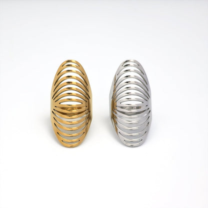 Stainless Steel Open Geometric Ribbed Ring in Gold &amp; Silver | RINGS-00206 RINGS-00207