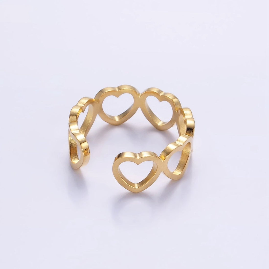 Gold Stainless Steel Open Heart Love Adjustable Ring | O881