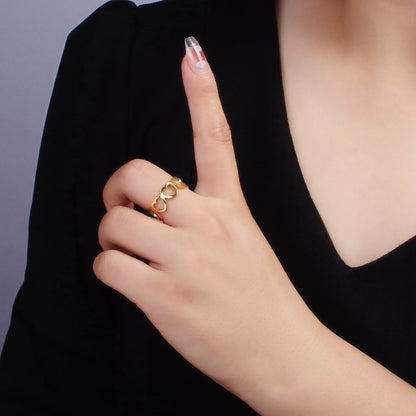 Gold Stainless Steel Open Heart Love Adjustable Ring | O881