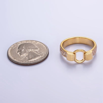 Stainless Steel Open Round Baguette Lined Ring | U048 - U050