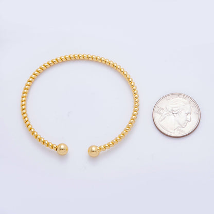 Gold Stainless Steel Minimalist Twisted Rope Round Cuff Bangle Bracelet | WA-3469