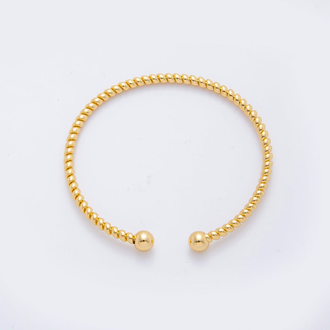Gold Stainless Steel Minimalist Twisted Rope Round Cuff Bangle Bracelet | WA-3469