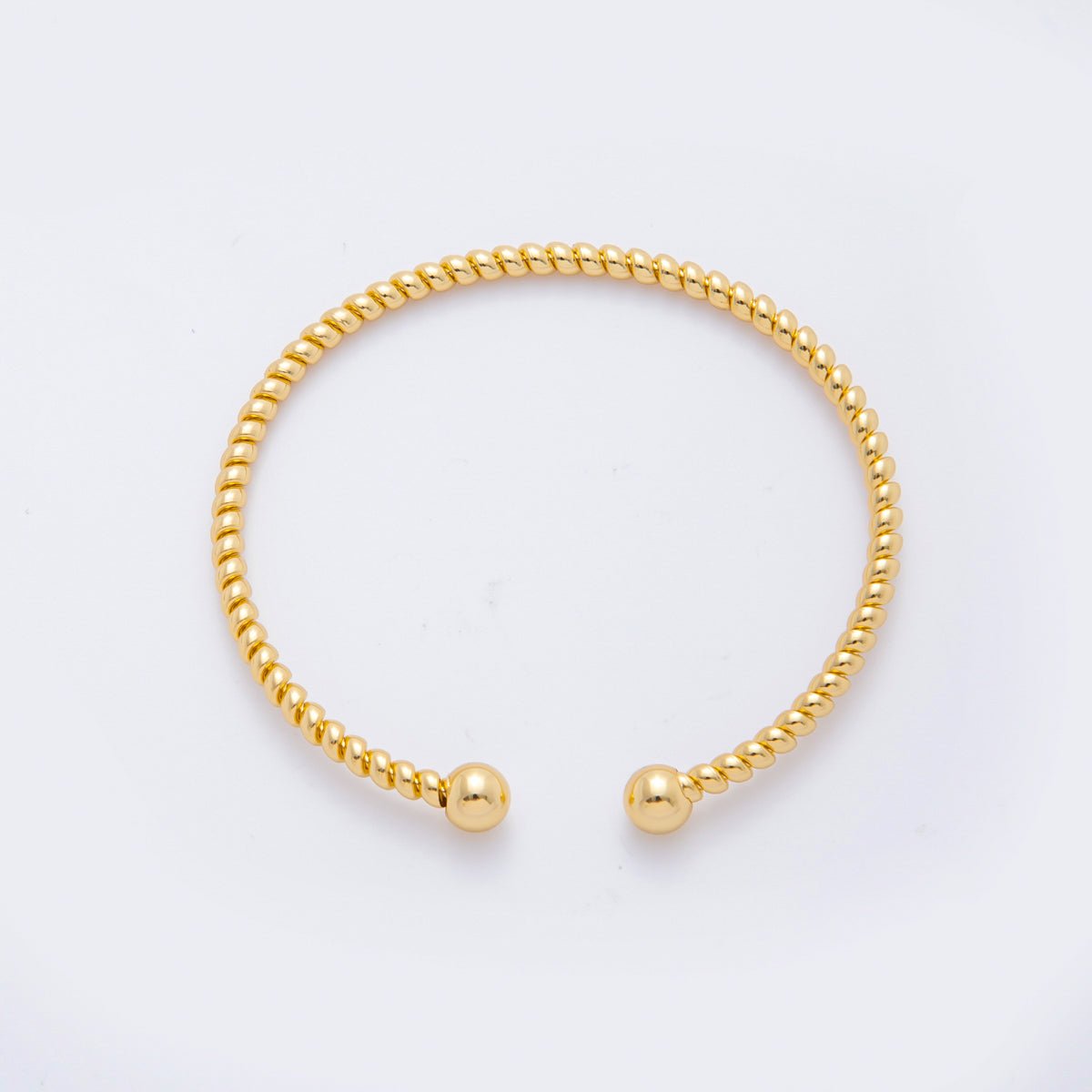 Gold Stainless Steel Minimalist Twisted Rope Round Cuff Bangle Bracelet | WA-3469