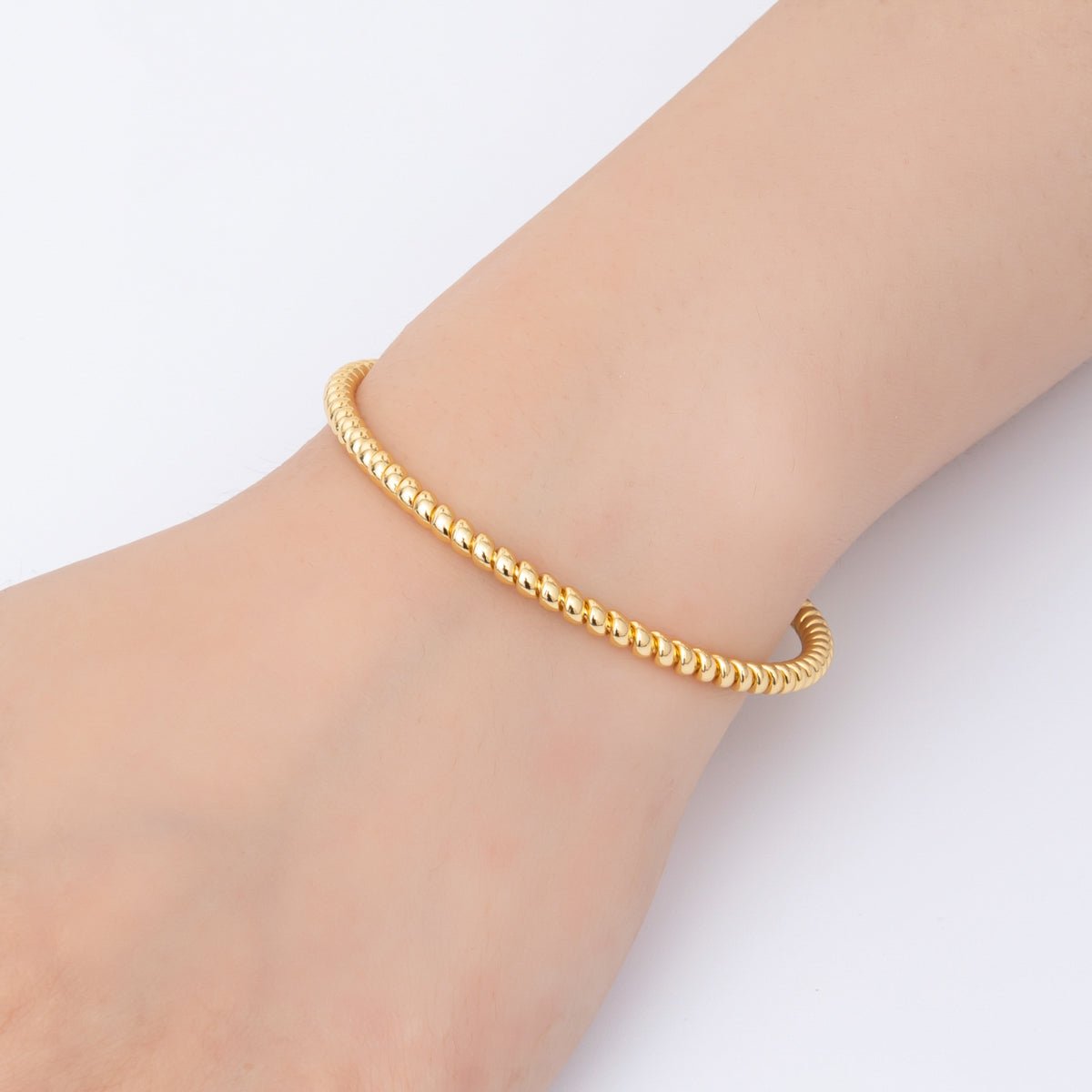 Gold Stainless Steel Minimalist Twisted Rope Round Cuff Bangle Bracelet | WA-3469