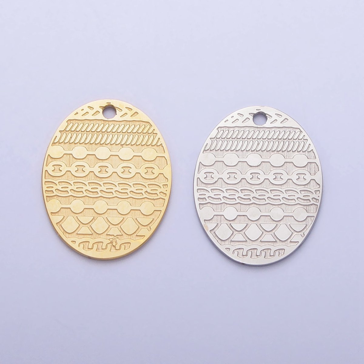 Stainless Steel Oval Multiple Chains Engraved Charm in Gold &amp; Silver | P-895