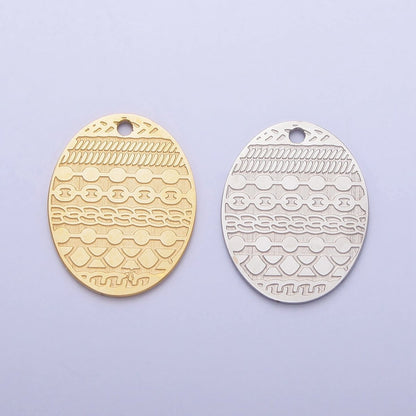 Stainless Steel Oval Multiple Chains Engraved Charm in Gold &amp; Silver | P-895