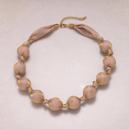 Stainless Steel Pastel Color Shimmer Satin Fabric Wrapped Bead 17 Inch Handmade Scarf Necklace w. Extender | WA-04401 - WA-04403