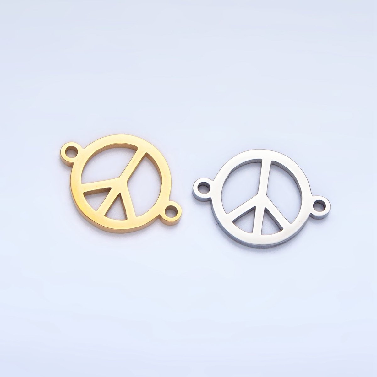 Stainless Steel Peace Sign Symbol Charm Connector in Gold &amp; Silver | G-462