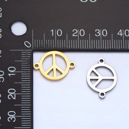 Stainless Steel Peace Sign Symbol Charm Connector in Gold &amp; Silver | G-462