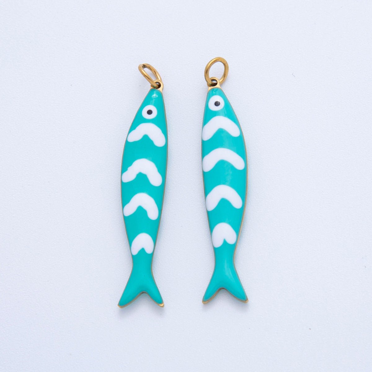 Stainless Steel Pink, Blue White-Lined Fish Sea 3D Multidimensional Charm | AF391 AF392