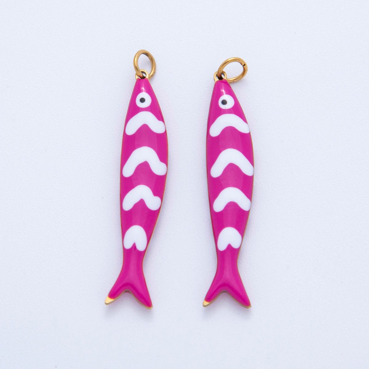 Stainless Steel Pink, Blue White-Lined Fish Sea 3D Multidimensional Charm | AF391 AF392