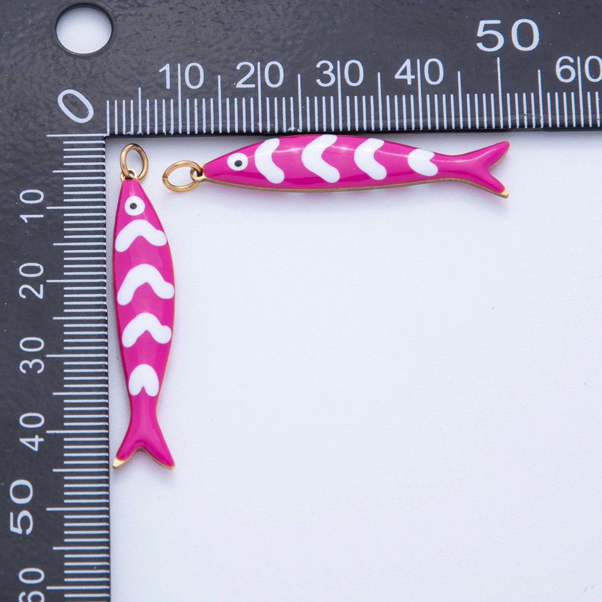 Stainless Steel Pink, Blue White-Lined Fish Sea 3D Multidimensional Charm | AF391 AF392