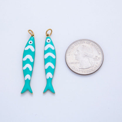 Stainless Steel Pink, Blue White-Lined Fish Sea 3D Multidimensional Charm | AF391 AF392
