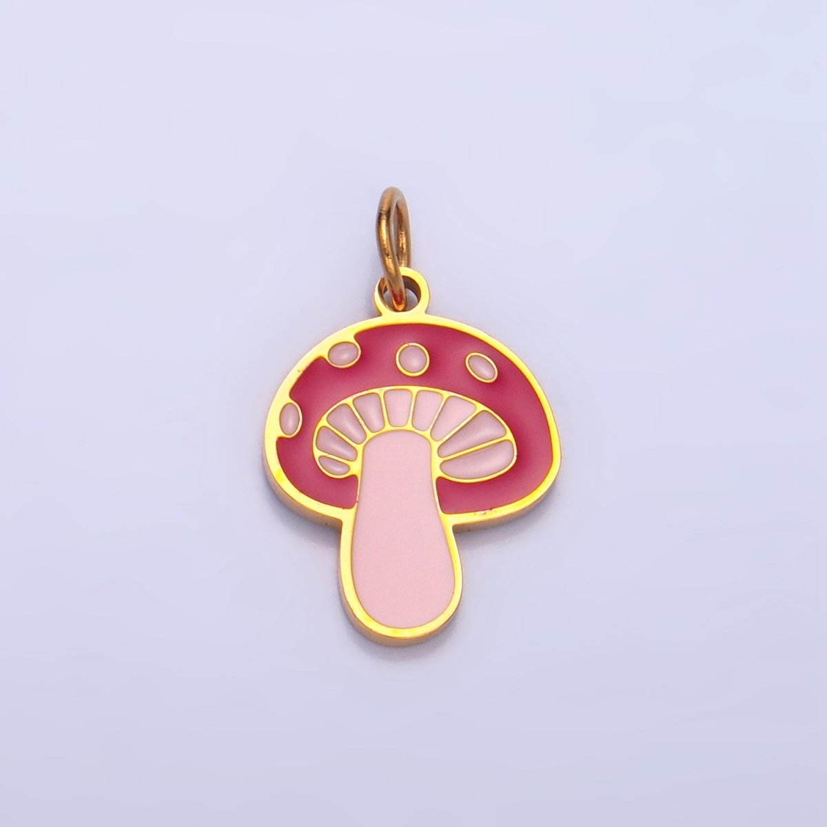 Stainless Steel Pink Enamel Mushroom Floral Charm | P1323