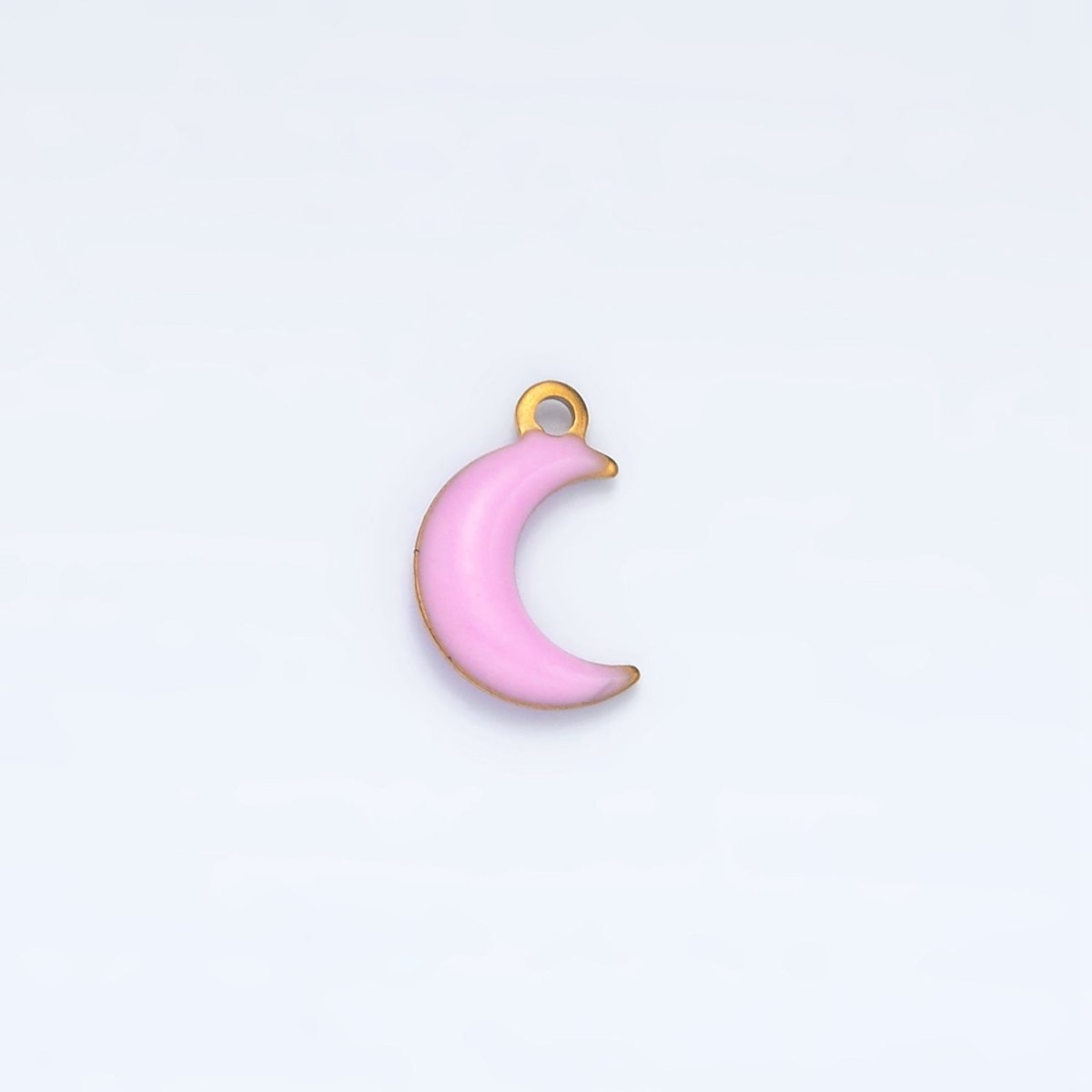 Stainless Steel Pink, Green, White Enamel Mini Crescent Moon Charm | P1017