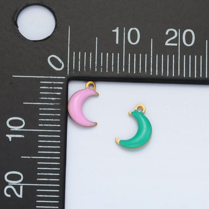 Stainless Steel Pink, Green, White Enamel Mini Crescent Moon Charm | P1017