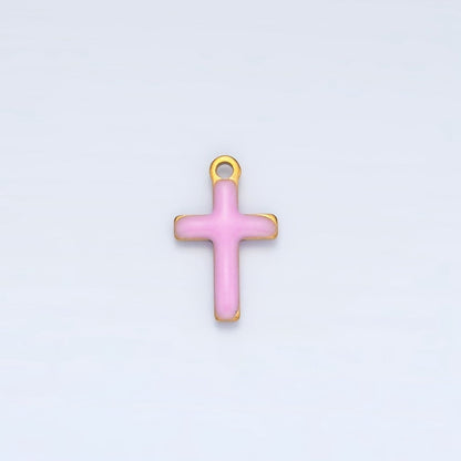 Stainless Steel Pink, Green, White Enamel Mini Cross Charm | P1020