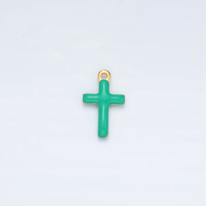Stainless Steel Pink, Green, White Enamel Mini Cross Charm | P1020
