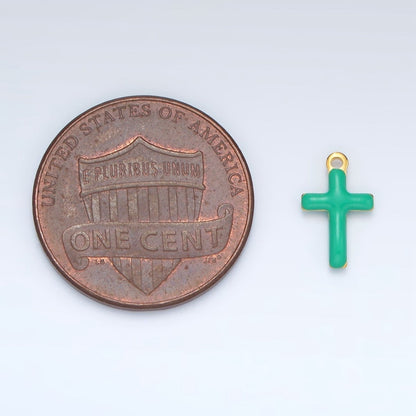 Stainless Steel Pink, Green, White Enamel Mini Cross Charm | P1020