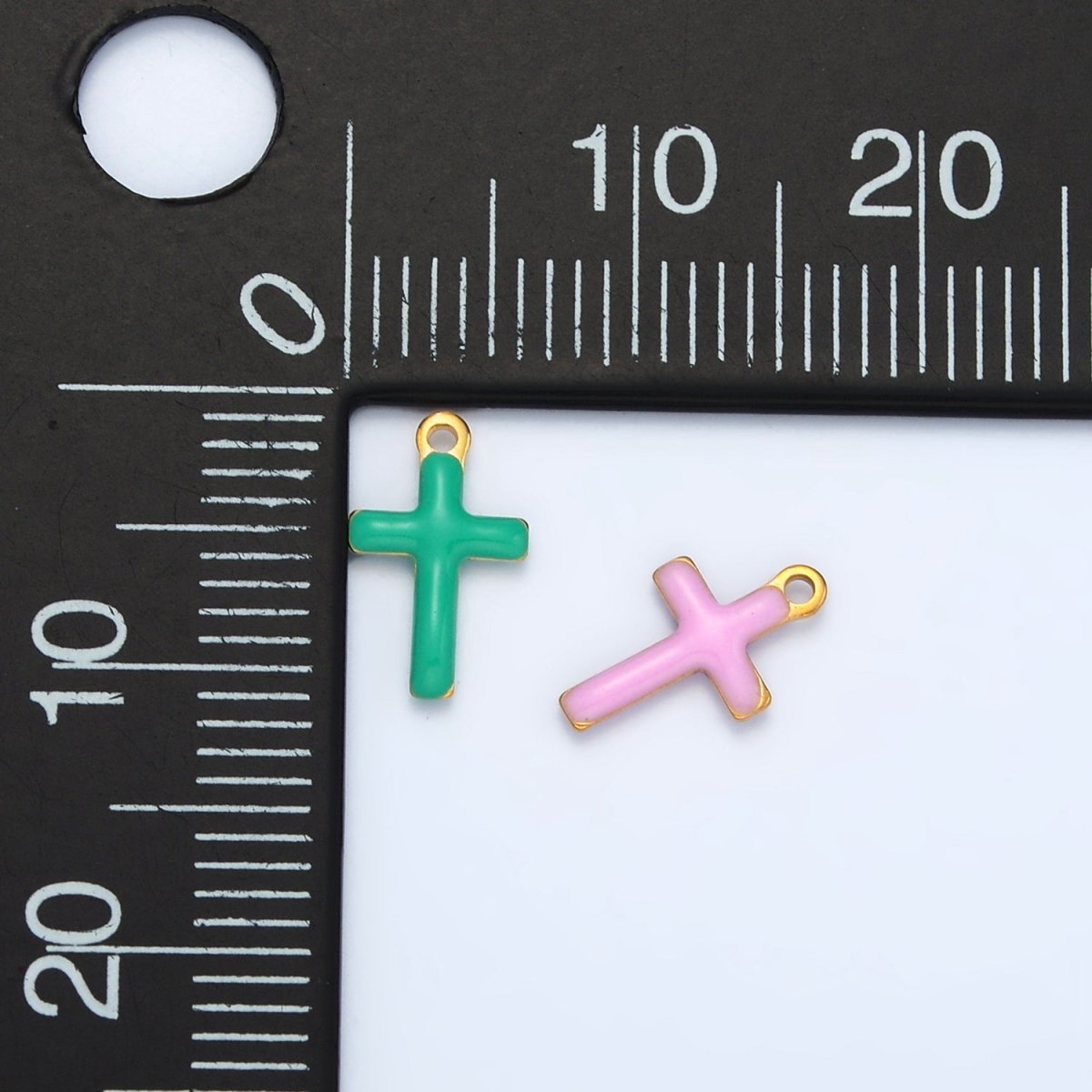 Stainless Steel Pink, Green, White Enamel Mini Cross Charm | P1020