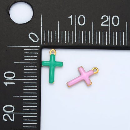 Stainless Steel Pink, Green, White Enamel Mini Cross Charm | P1020