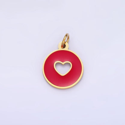 Stainless Steel Red, Pink Enamel Heart Open Round Mini Charm | P958