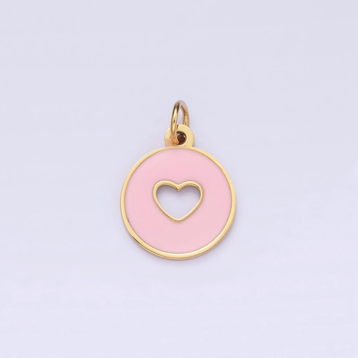 Stainless Steel Red, Pink Enamel Heart Open Round Mini Charm | P958
