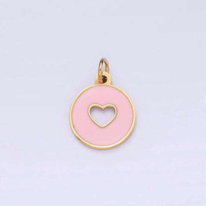 Stainless Steel Red, Pink Enamel Heart Open Round Mini Charm | P958