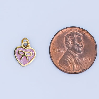 Stainless Steel Pink Ribbon Bow Heart Padlock Charm | P1208