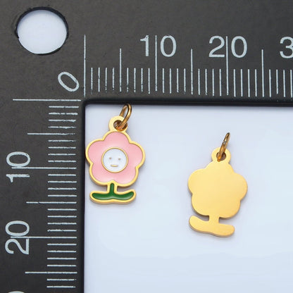 Stainless Steel Pink, White Smiley Face Daisy Flower Charm | P676