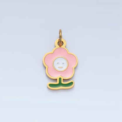 Stainless Steel Pink, White Smiley Face Daisy Flower Charm | P676