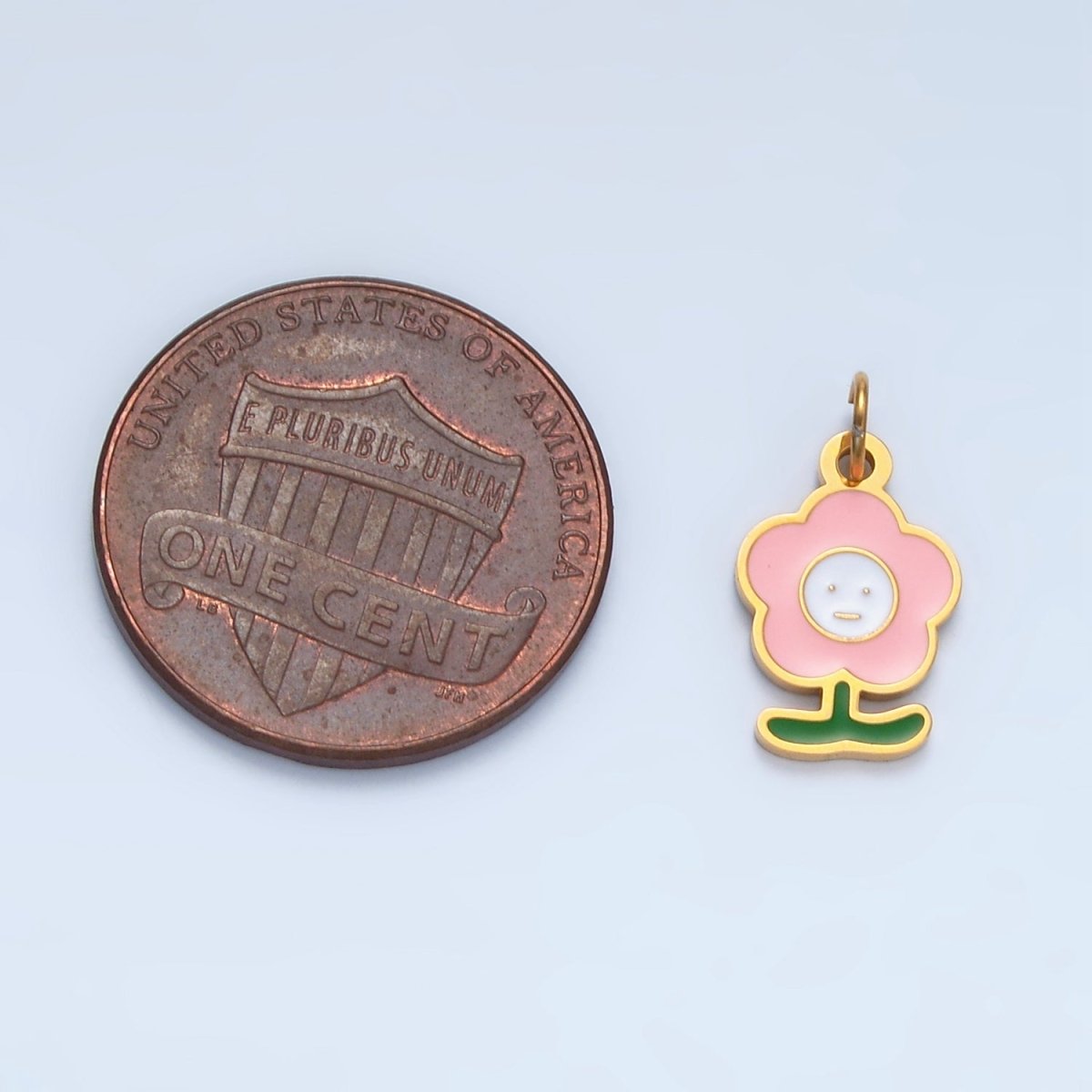 Stainless Steel Pink, White Smiley Face Daisy Flower Charm | P676