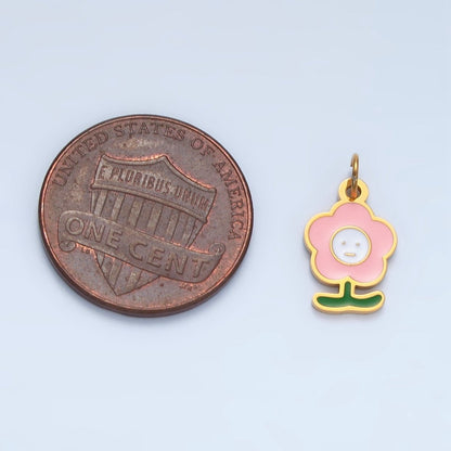 Stainless Steel Pink, White Smiley Face Daisy Flower Charm | P676