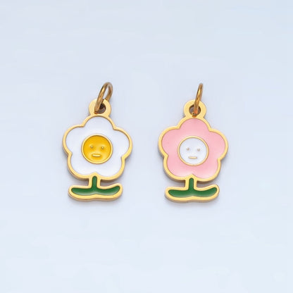 Stainless Steel Pink, White Smiley Face Daisy Flower Charm | P676