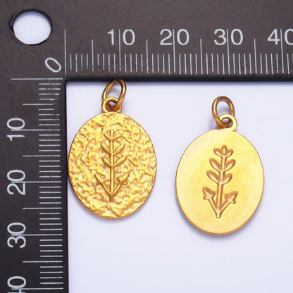 Stainless Steel Plant Tree Stamped Hammered Oval Charm | P627