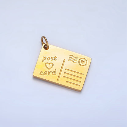 Stainless Steel 18mm "Post Card" Heart Script Engraved Charm in Gold &amp; Silver | P1262