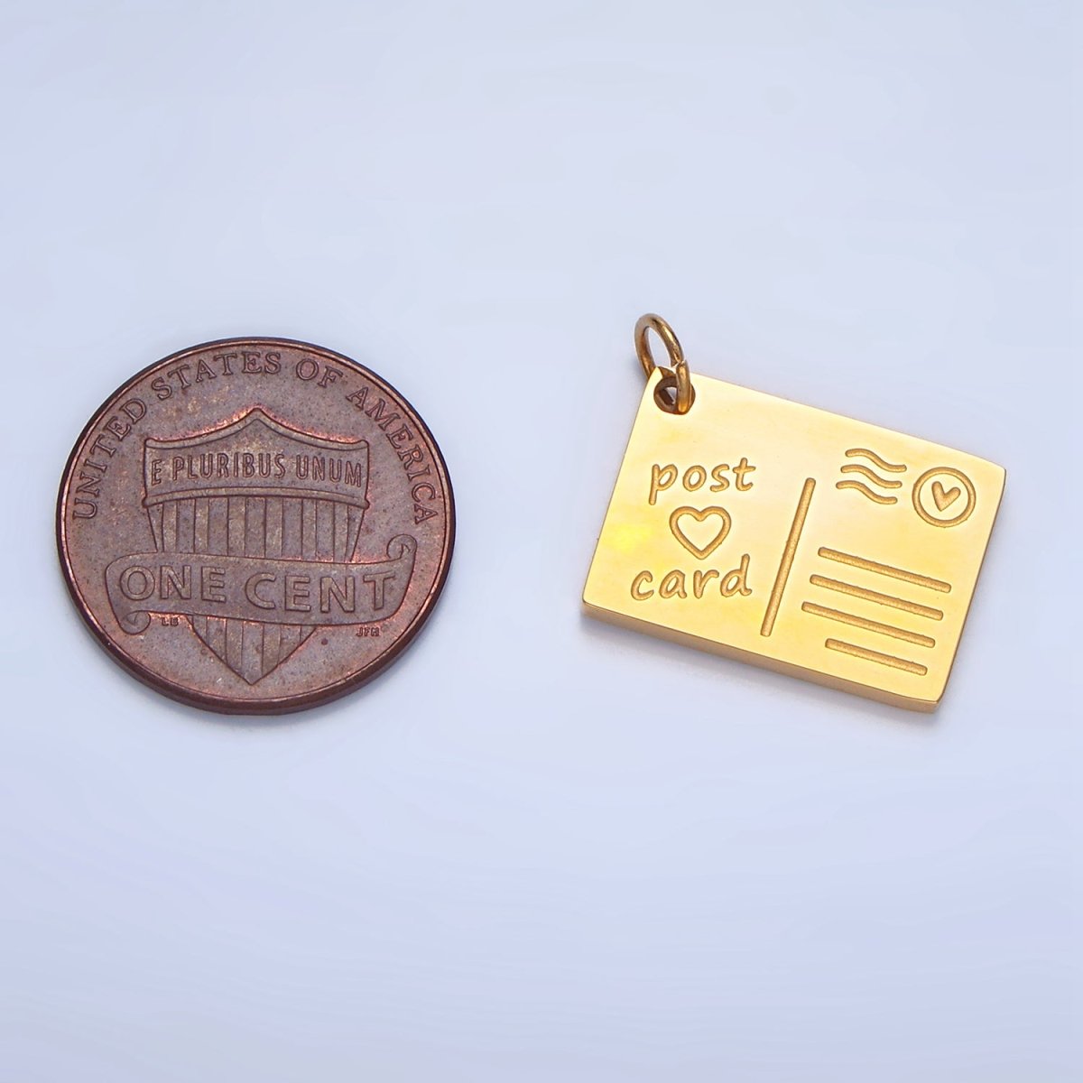 Stainless Steel 18mm "Post Card" Heart Script Engraved Charm in Gold &amp; Silver | P1262