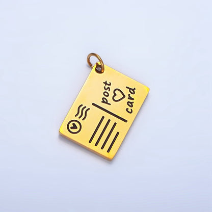 Stainless Steel "Post Card" Heart Script Black Enamel Charm | P1339