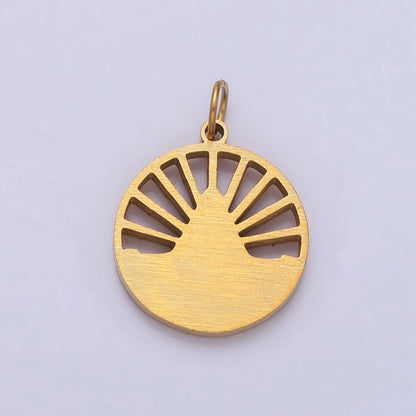 Stainless Steel Praying Hands Numerology 11:11 Sun Beam Round Charm in Silver &amp; Gold | P-920