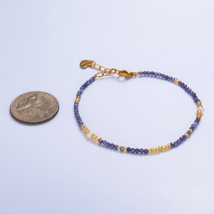 Stainless Steel Purple Amethyst Crystal Gemstone Bead 7 Inch Bracelet | WA-3116
