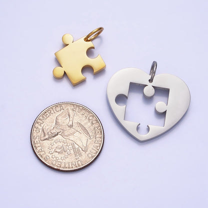 Stainless Steel Puzzle Heart Charm Set in Mixed Metal &amp; Silver | P-927 P-928