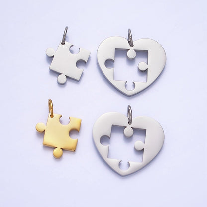 Stainless Steel Puzzle Heart Charm Set in Mixed Metal &amp; Silver | P-927 P-928