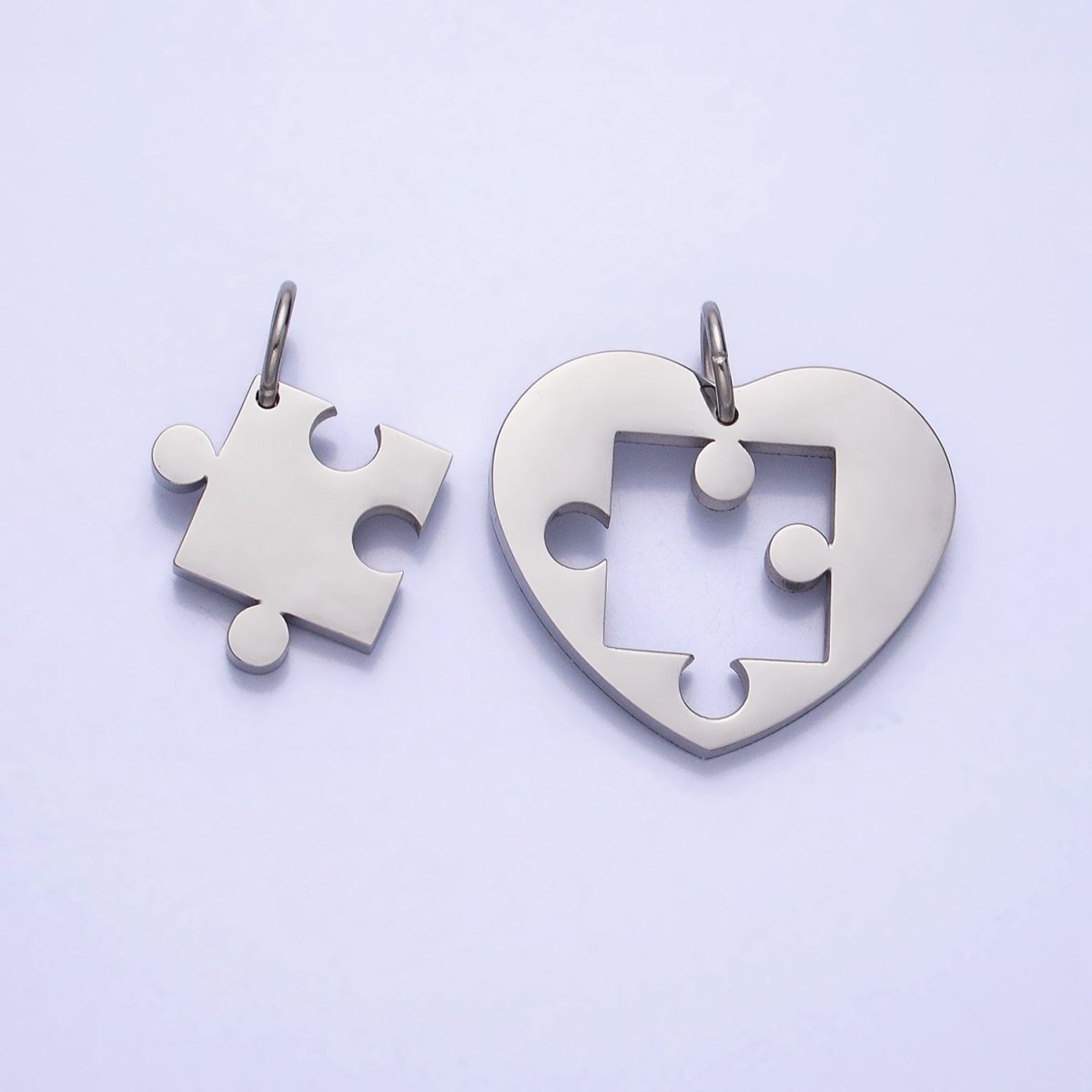 Stainless Steel Puzzle Heart Charm Set in Mixed Metal &amp; Silver | P-927 P-928