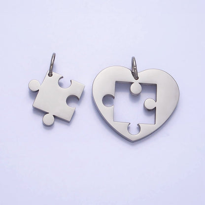Stainless Steel Puzzle Heart Charm Set in Mixed Metal &amp; Silver | P-927 P-928