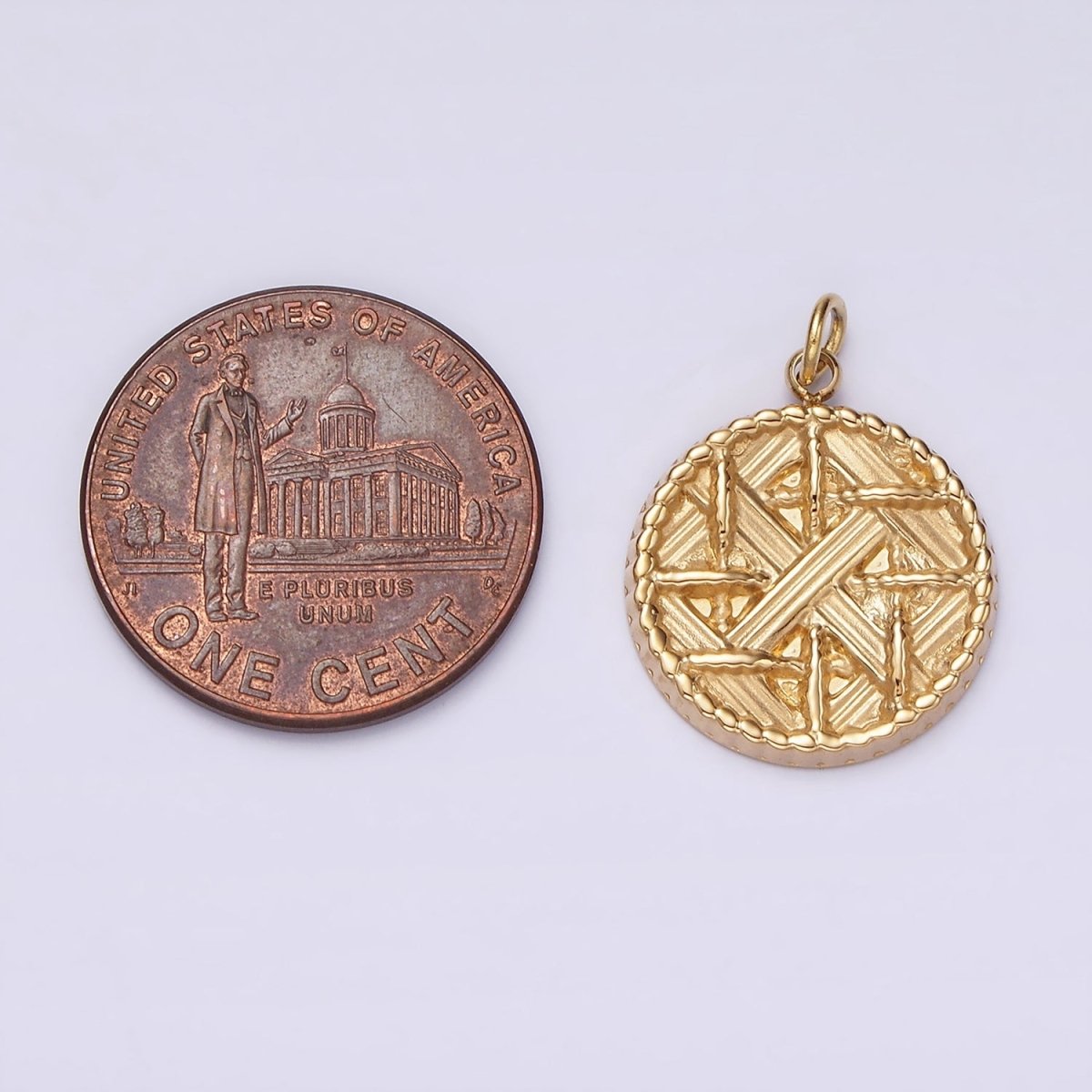 Stainless Steel Rattan Geometric Braided Round Charm in Gold &amp; Silver | P1292
